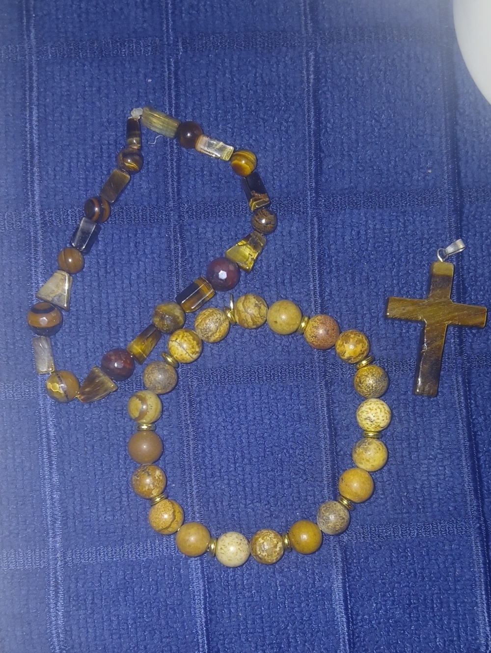 Tiger Eye Beaded Bracelets And A Cross
